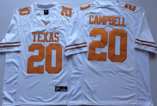 Texas Longhorns 20 Earl Campbell White NCAA Jersey