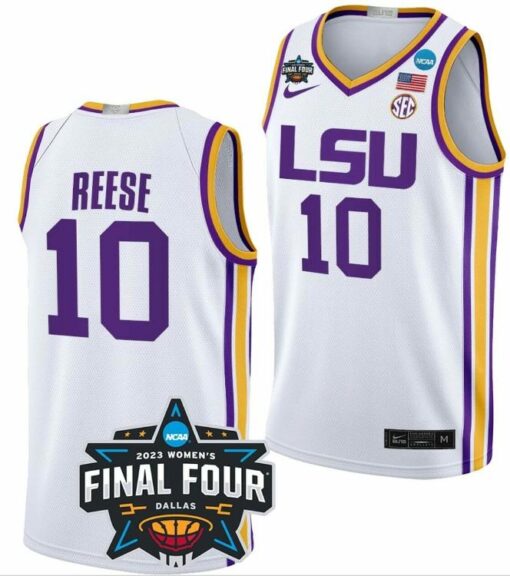 Men's Angel Reese Jersey LSU Tigers Basketball 2023 NCAA Final Four Garnet Whit