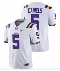 Men's LSU Tigers Jayden Daniels Jersey #5 College White