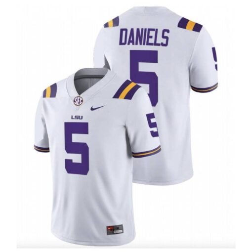 Men's LSU Tigers Jayden Daniels Jersey #5 College White