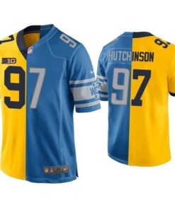 Detroit Lions #97 Aidan Hutchinson Yellow Blue Split Stitched Game Jersey