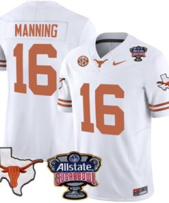 Men's Arch Manning Jersey #16 Texas Longhorns Football White