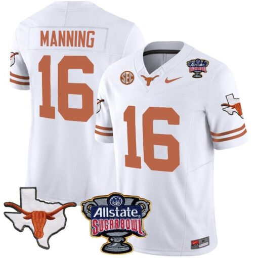 Men's Arch Manning Jersey #16 Texas Longhorns Football White