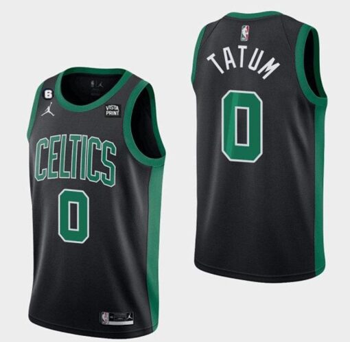 Men's Boston Celtics #0 Jayson Tatum Black No.6 Patch Basketball Jersey