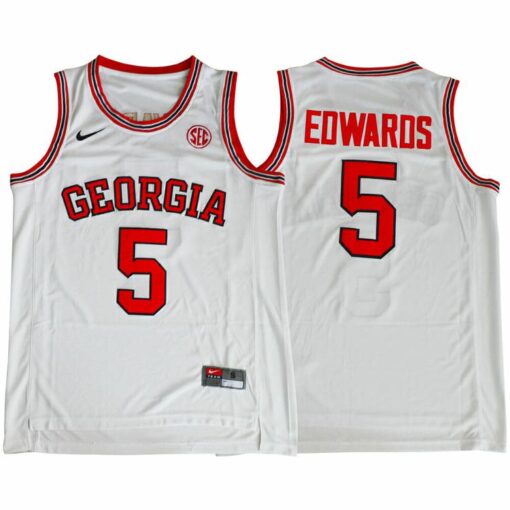 Men's Georgia Bulldogs #5 Anthony Edwards NCAA Basketball Jersey White