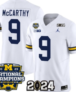 Men's Wolverines 9 J.J. McCarthy White 2024 With 2023 National Champions Jerseys